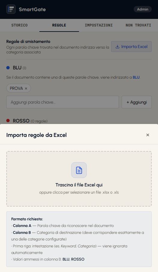 SmartGate import regole da Excel