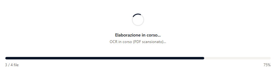 SmartScan — elaborazione batch in corso con barra progresso